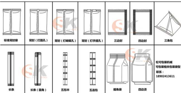 小袋辣椒醬調料自動包裝機的所有袋型展示