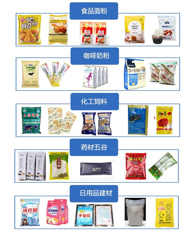 面粉淀粉包裝機 全自動立式粉末粉劑稱重定量包裝機袋型展示圖